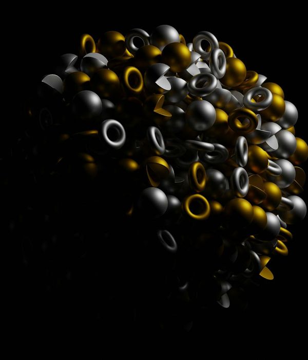 Abstract metallic geometric shapes reflecting cold blue light